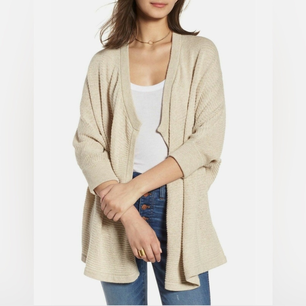 Madewell Seabank Open Front Knit Cardigan Sweater Oatmeal Beige